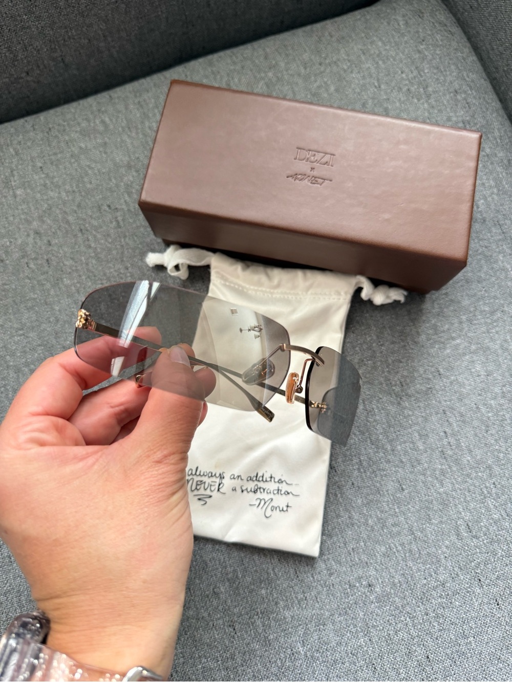 Dezi x Monet Moneybag 58mm Rimless Square Sunglasses Sold Out - Picture 8 of 12
